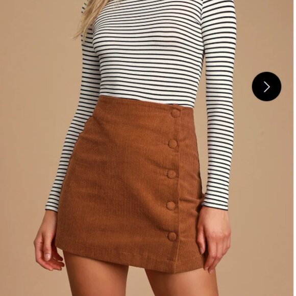 Lulus Katherina Rust Brown Button Front Corduroy Skirt - Size S - Picture 5 of 5